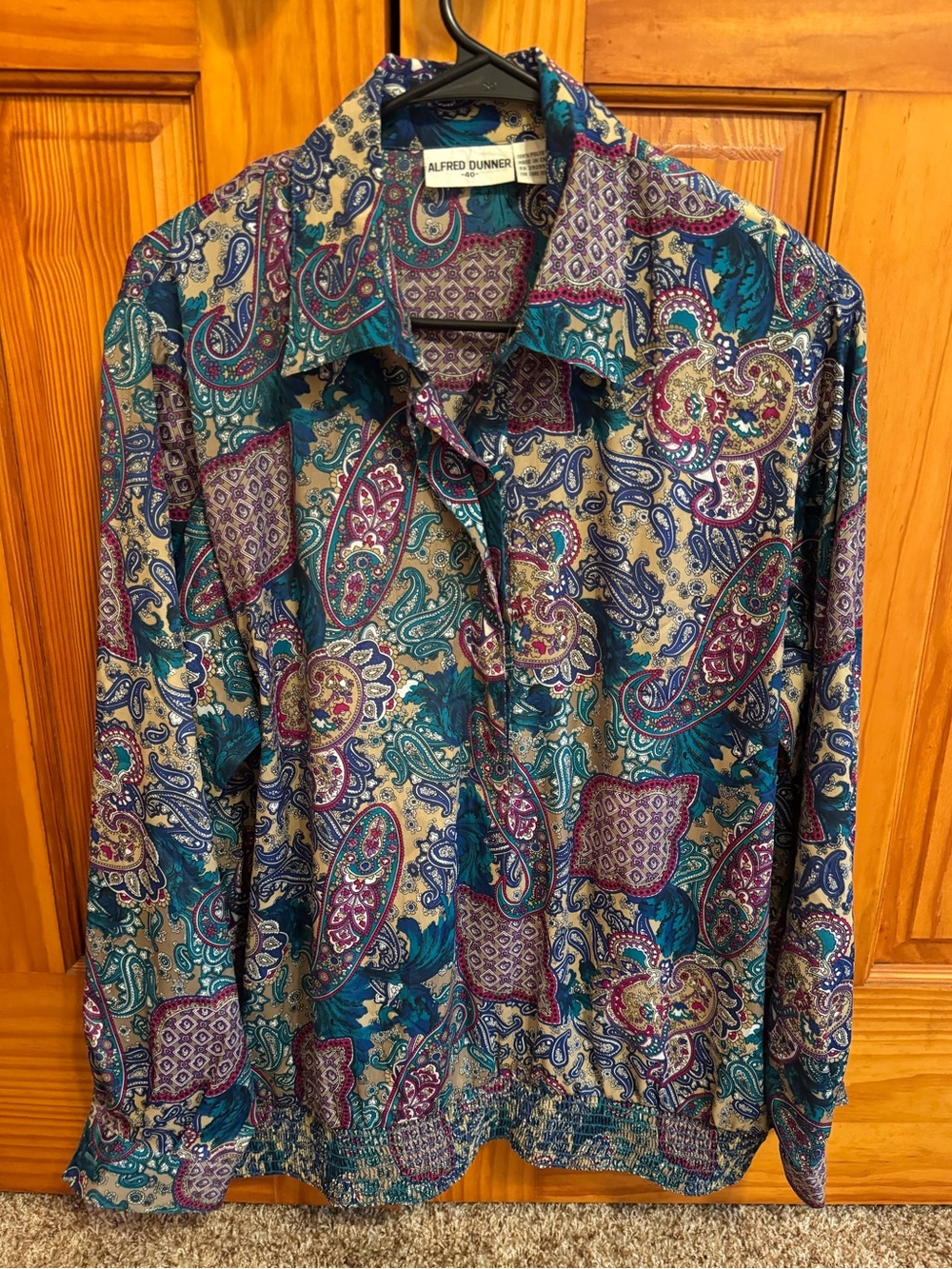 Alfred Dunner Teal, Purple & Cream Paisley Button-Down Shirt